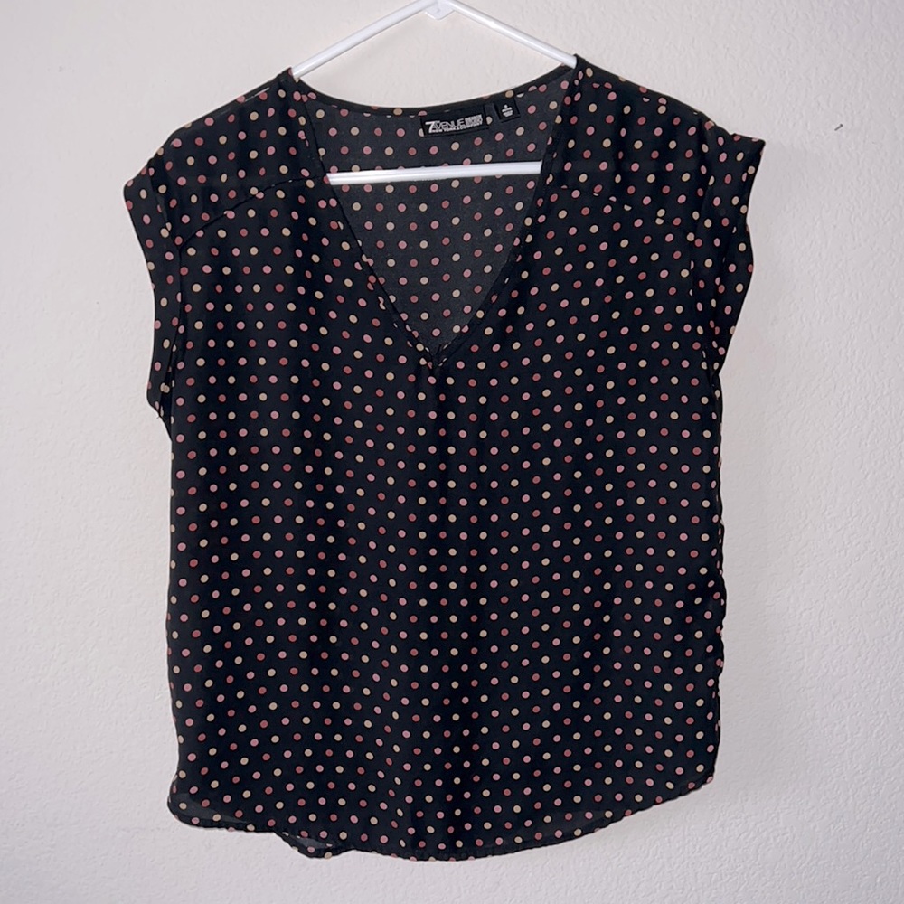 New York & Co Womens Polka Dot Chiffon Shirt